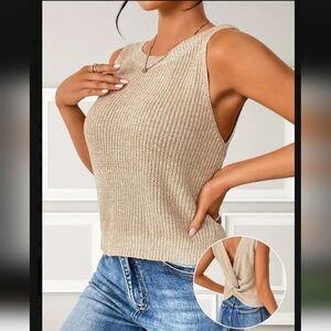 Stylish Twist Back Knitted Shell Top Sleeveless Tank Wheat, M, L, XL XXL